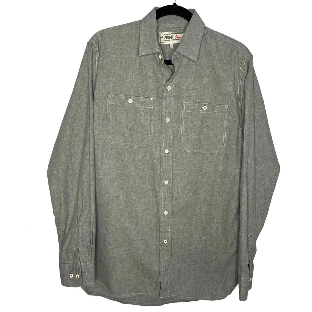 Aubin Utility Button Down Long Sleeve Shirt Cotton Grey Classic Fit Medium